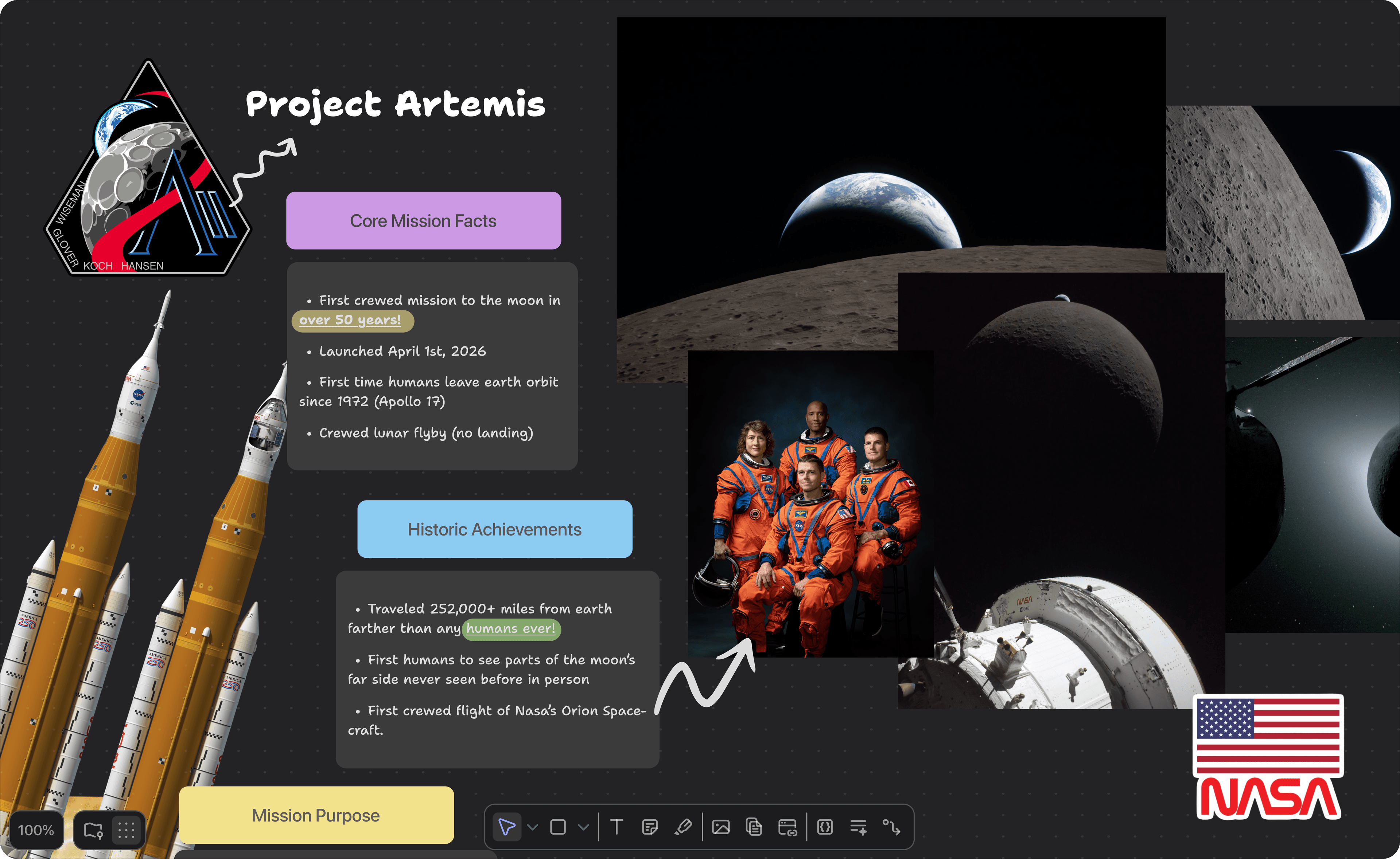 Atlas canvas showing a project with notes, images, and sketches